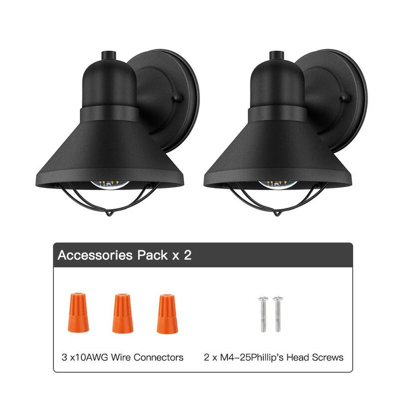 Lámpara de pared exterior TRUE FINE Richland de 1 luz con recubrimiento en polvo negro (Set de 2) - 9012OT-2PK