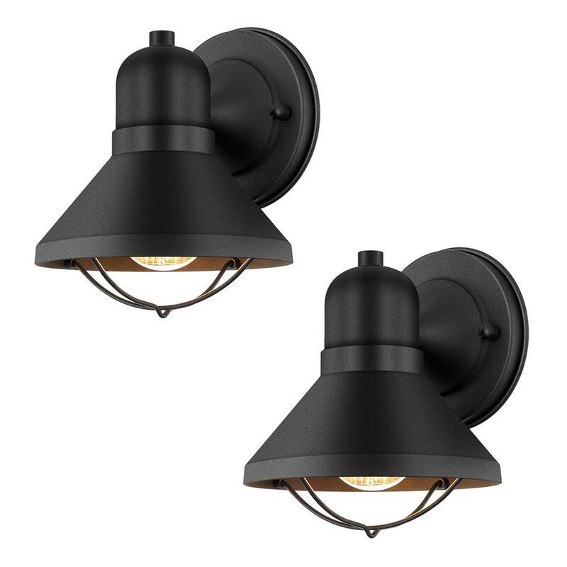 Lámpara de pared exterior TRUE FINE Richland de 1 luz con recubrimiento en polvo negro (Set de 2) - 9012OT-2PK
