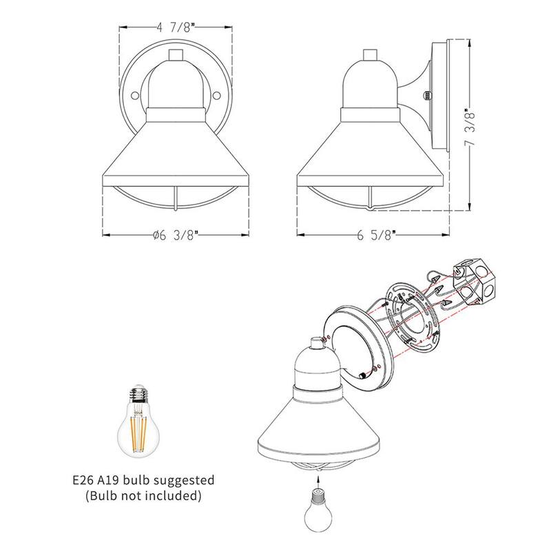Lámpara de pared exterior TRUE FINE Richland de 1 luz con recubrimiento en polvo negro (Set de 2) - 9012OT-2PK