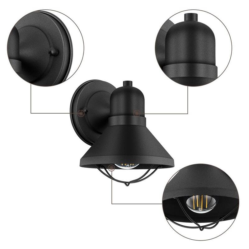 Lámpara de pared exterior TRUE FINE Richland de 1 luz con recubrimiento en polvo negro (Set de 2) - 9012OT-2PK