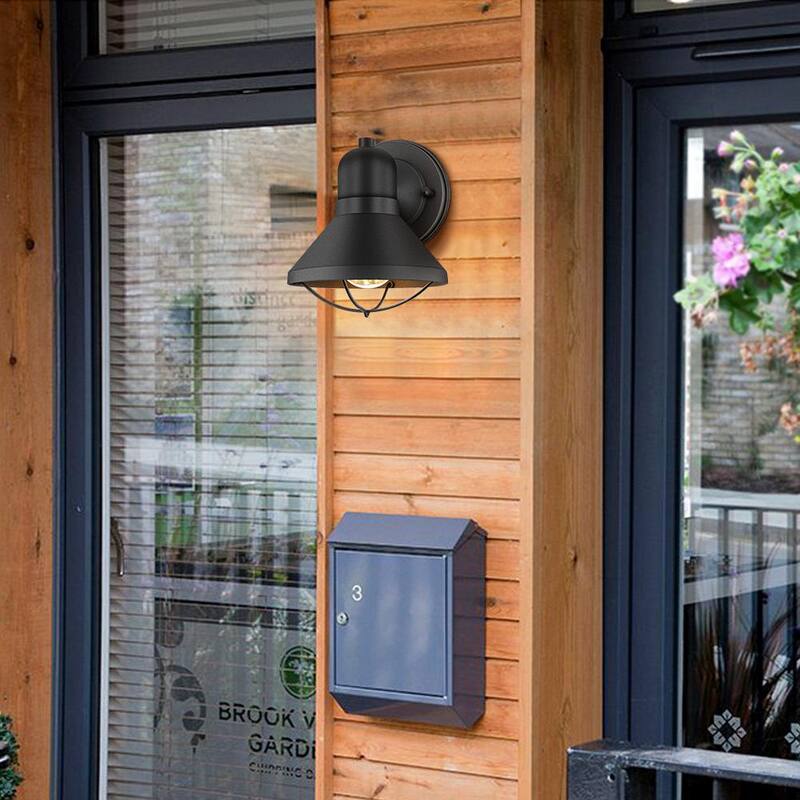 Lámpara de pared exterior TRUE FINE Richland de 1 luz con recubrimiento en polvo negro (Set de 2) - 9012OT-2PK