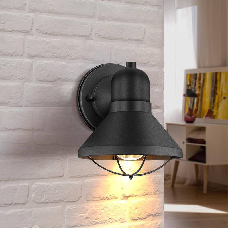 Lámpara de pared exterior TRUE FINE Richland de 1 luz con recubrimiento en polvo negro (Set de 2) - 9012OT-2PK