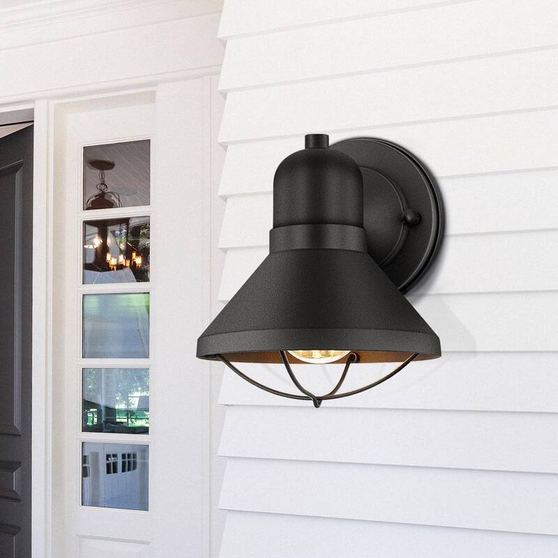 Lámpara de pared exterior TRUE FINE Richland de 1 luz con recubrimiento en polvo negro (Set de 2) - 9012OT-2PK