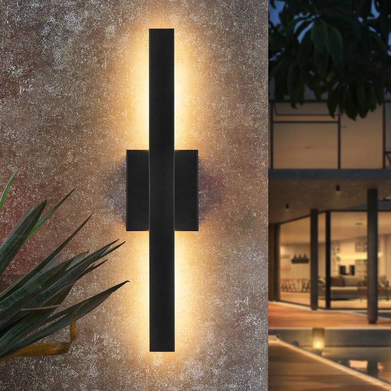 RRTYO Edith 1-Light 20 in. Negro Moderno Lámpara de Pared Lineal Integrada LED Interior/Exterior - 81010000045178