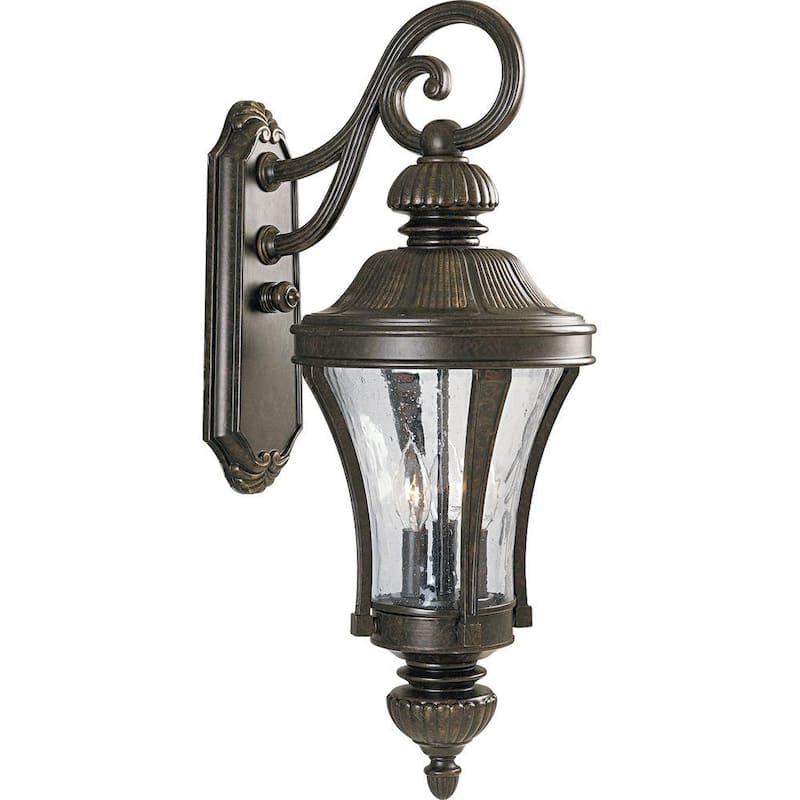 Iluminación Progress Colección Nottington 3-Luz Bronce Forjado Vidrio con Semillas de Agua Linterna de Pared Grande para Exteriores de Estilo Tradicional - P5837-77