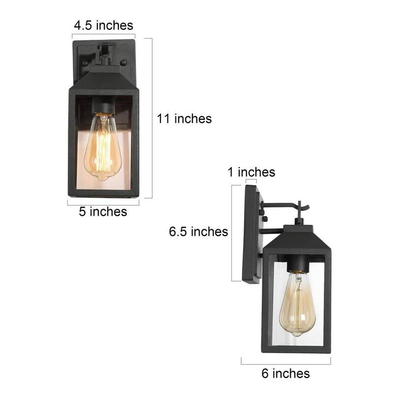 Lámpara de pared para exteriores LNC Industrial en negro texturizado con pantalla de vidrio transparente, luz de pared exterior de 1 foco para garaje y porche - RNN67ZHD14370P7