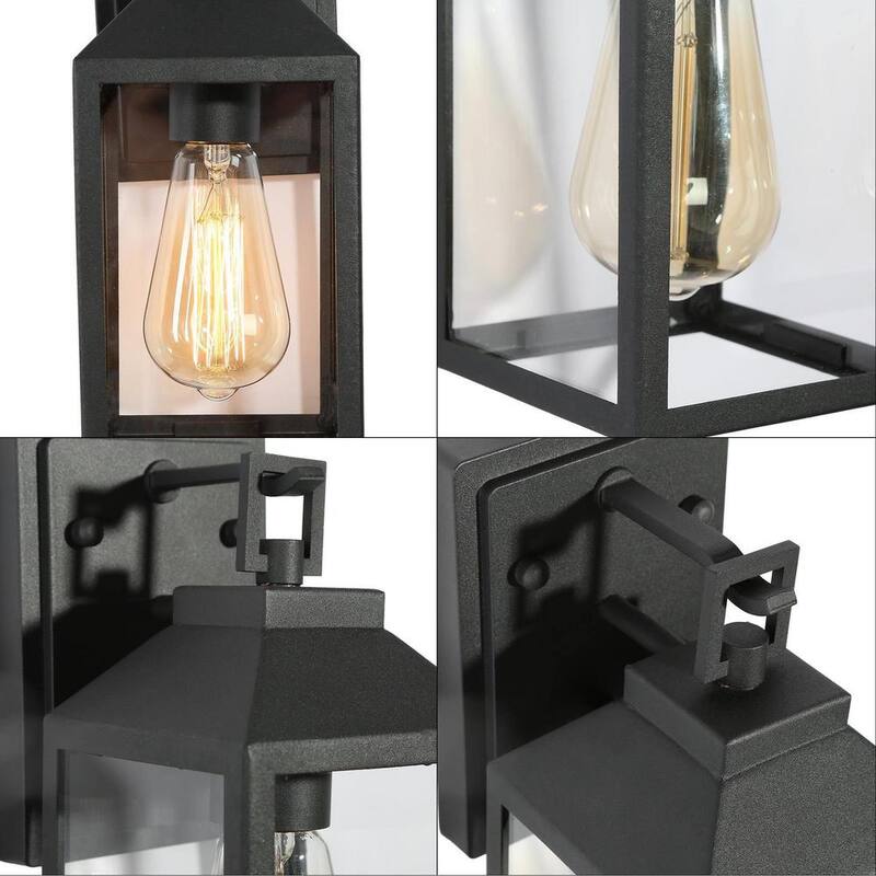 Lámpara de pared para exteriores LNC Industrial en negro texturizado con pantalla de vidrio transparente, luz de pared exterior de 1 foco para garaje y porche - RNN67ZHD14370P7