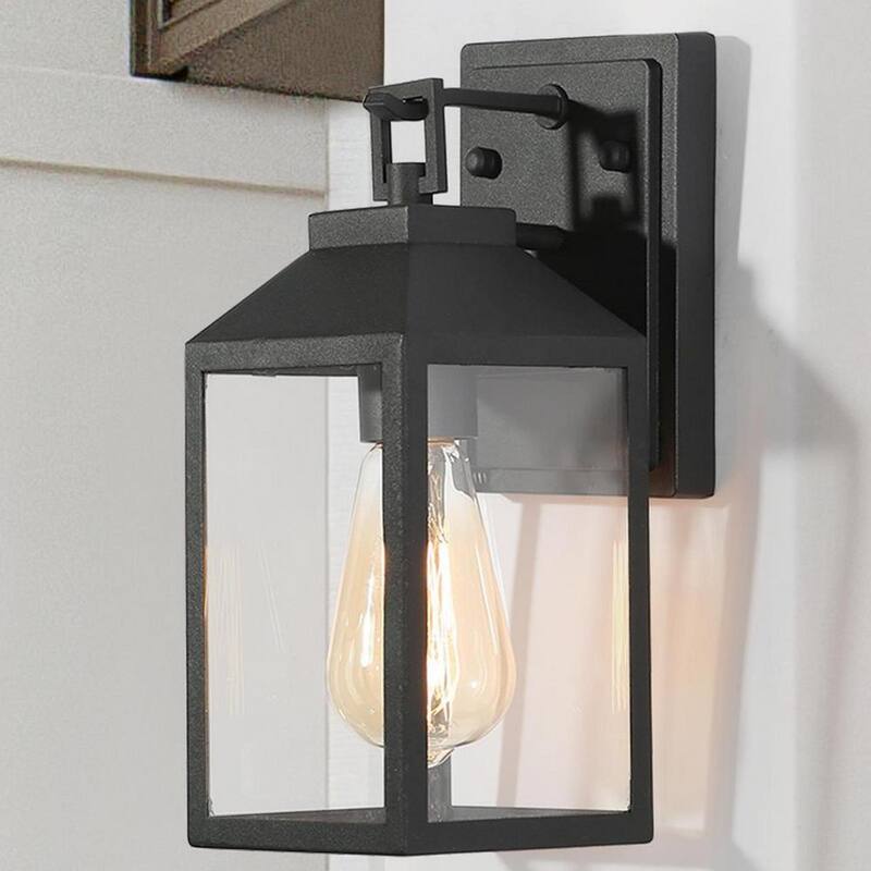 Lámpara de pared para exteriores LNC Industrial en negro texturizado con pantalla de vidrio transparente, luz de pared exterior de 1 foco para garaje y porche - RNN67ZHD14370P7