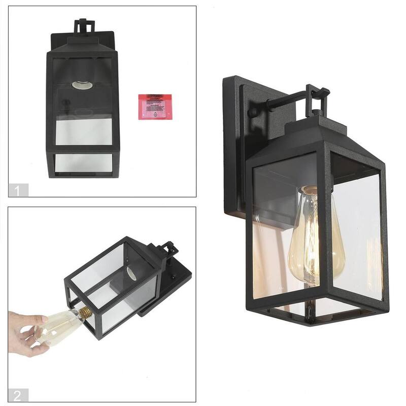 Lámpara de pared para exteriores LNC Industrial en negro texturizado con pantalla de vidrio transparente, luz de pared exterior de 1 foco para garaje y porche - RNN67ZHD14370P7
