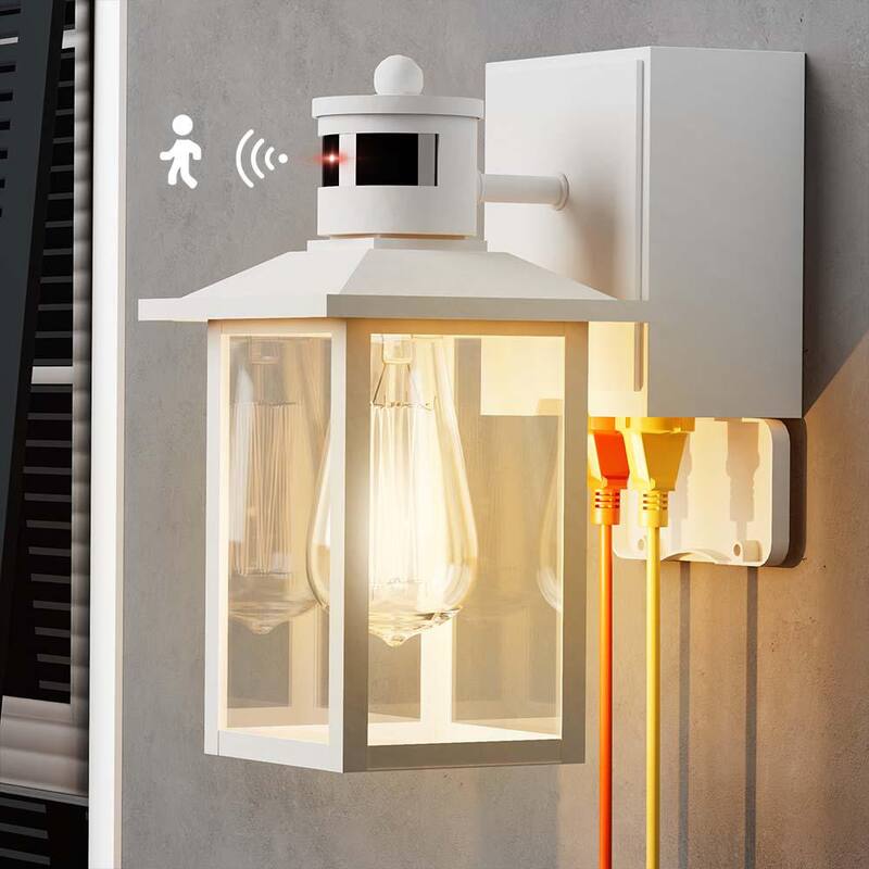 Lámpara de pared exterior con sensor de movimiento blanco Tivleed 10.83 pulgadas, con cableado duro de amanecer a atardecer, con No incluye focos - HGW291D02-WD062