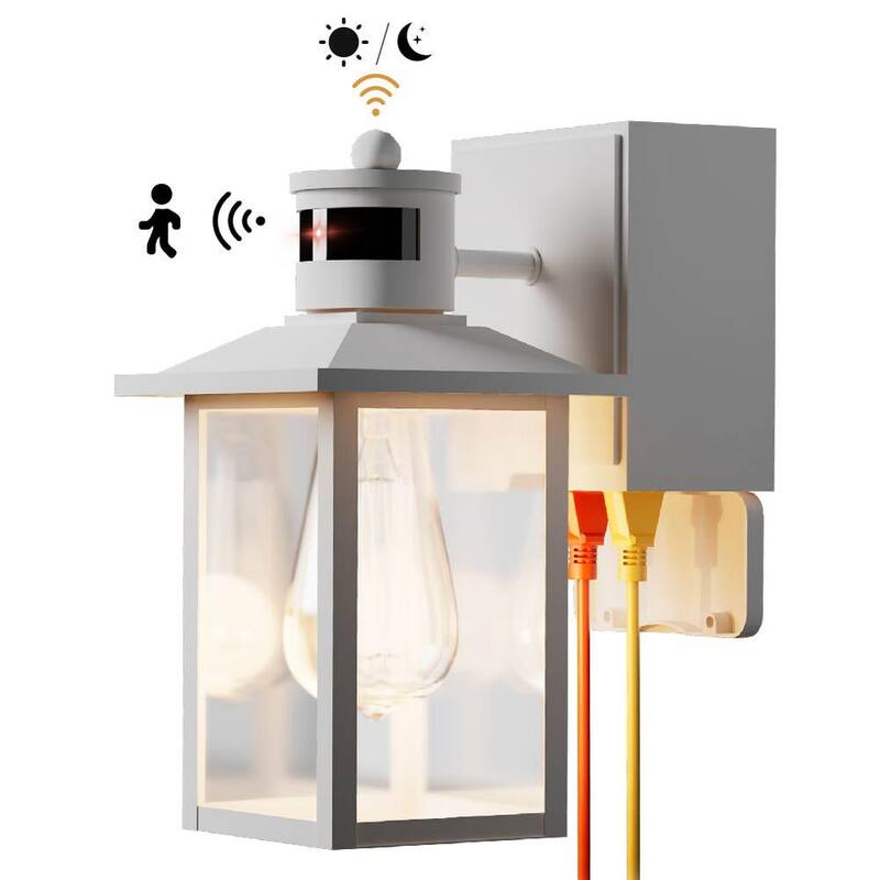 Lámpara de pared exterior con sensor de movimiento blanco Tivleed 10.83 pulgadas, con cableado duro de amanecer a atardecer, con No incluye focos - HGW291D02-WD062