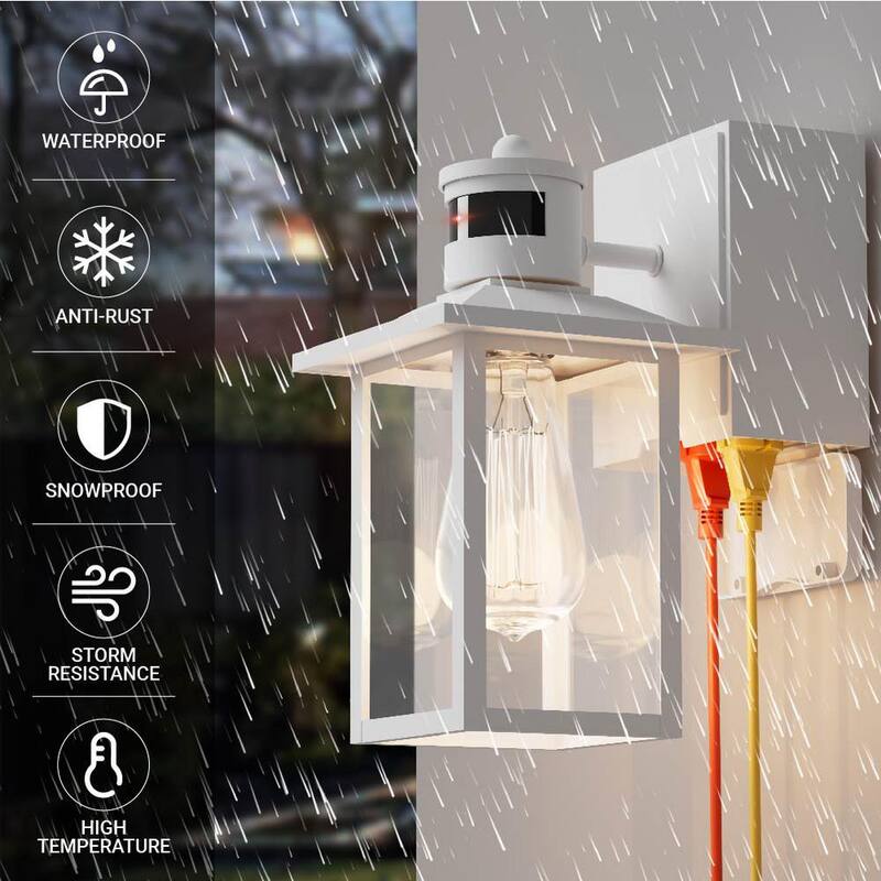 Lámpara de pared exterior con sensor de movimiento blanco Tivleed 10.83 pulgadas, con cableado duro de amanecer a atardecer, con No incluye focos - HGW291D02-WD062