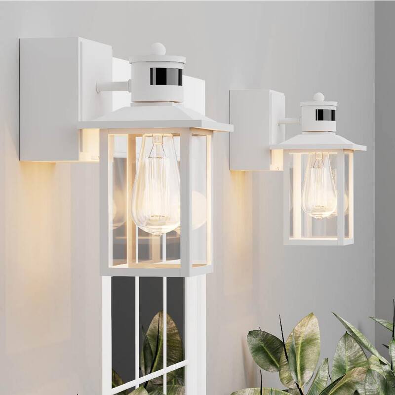 Lámpara de pared exterior con sensor de movimiento blanco Tivleed 10.83 pulgadas, con cableado duro de amanecer a atardecer, con No incluye focos - HGW291D02-WD062