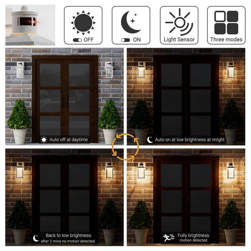 Lámpara de pared exterior con sensor de movimiento blanco Tivleed 10.83 pulgadas, con cableado duro de amanecer a atardecer, con No incluye focos - HGW291D02-WD062