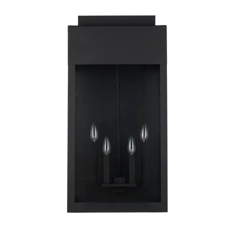 Lámpara de pared exterior Bel Air Lighting Marley de 30 pulgadas, 4 luces, color negro, con cristal transparente - 51523 BK.