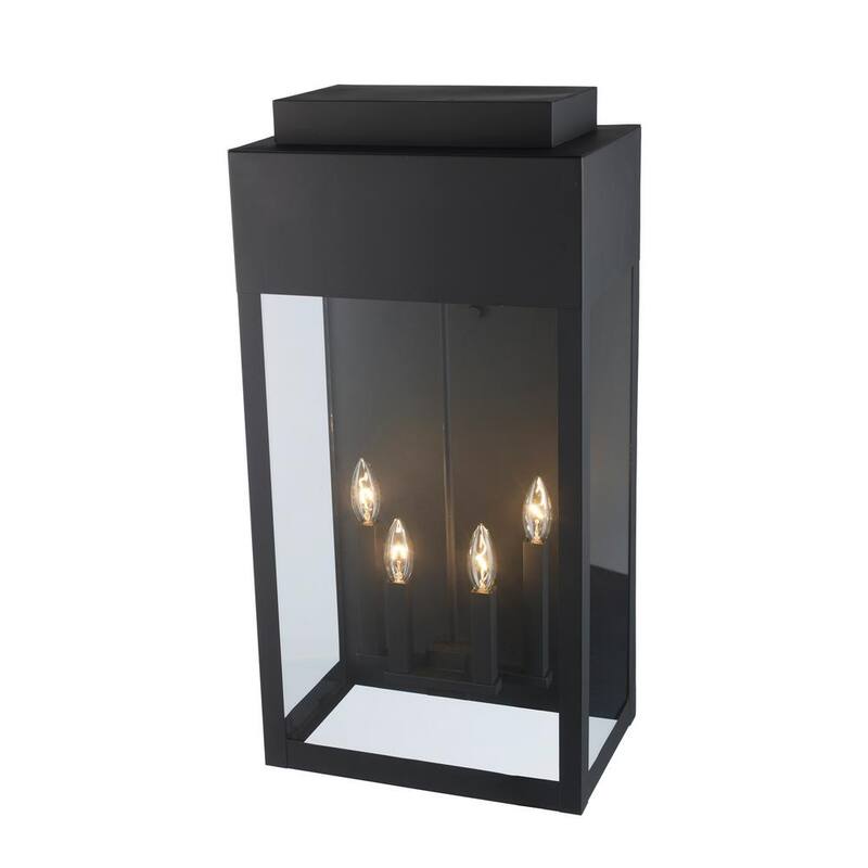 Lámpara de pared exterior Bel Air Lighting Marley de 30 pulgadas, 4 luces, color negro, con cristal transparente - 51523 BK.