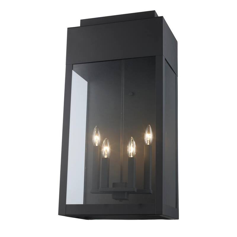 Lámpara de pared exterior Bel Air Lighting Marley de 30 pulgadas, 4 luces, color negro, con cristal transparente - 51523 BK.
