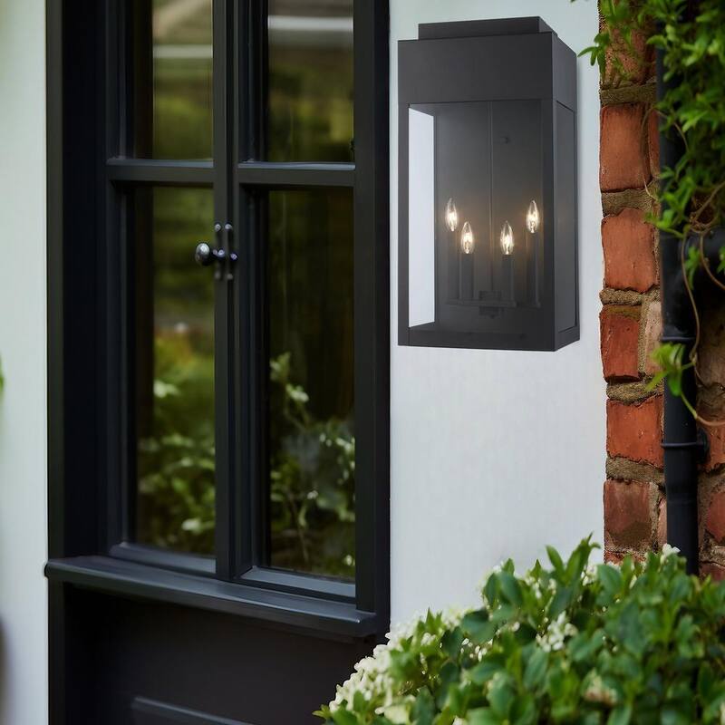 Lámpara de pared exterior Bel Air Lighting Marley de 30 pulgadas, 4 luces, color negro, con cristal transparente - 51523 BK.