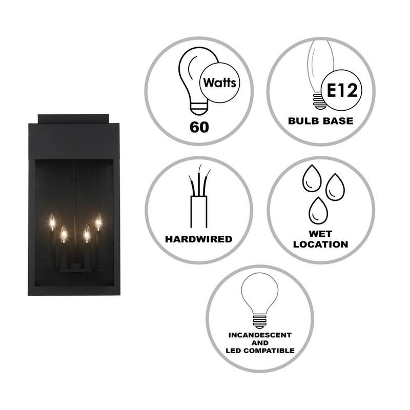 Lámpara de pared exterior Bel Air Lighting Marley de 30 pulgadas, 4 luces, color negro, con cristal transparente - 51523 BK.