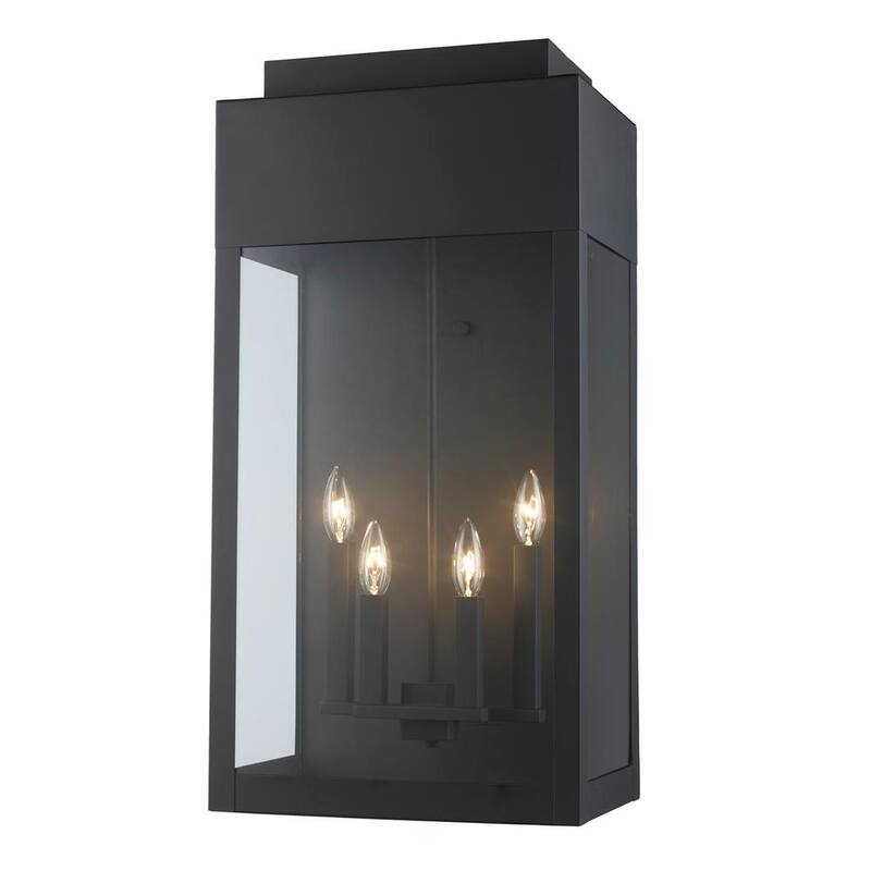 Lámpara de pared exterior Bel Air Lighting Marley de 30 pulgadas, 4 luces, color negro, con cristal transparente - 51523 BK.