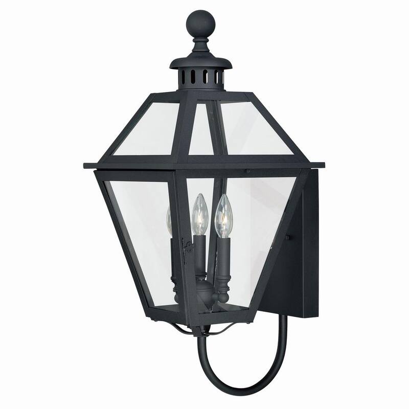 Lámpara de pared exterior tipo farol VAXCEL Nottingham con 3 luces en negro y cristal transparente - T0080