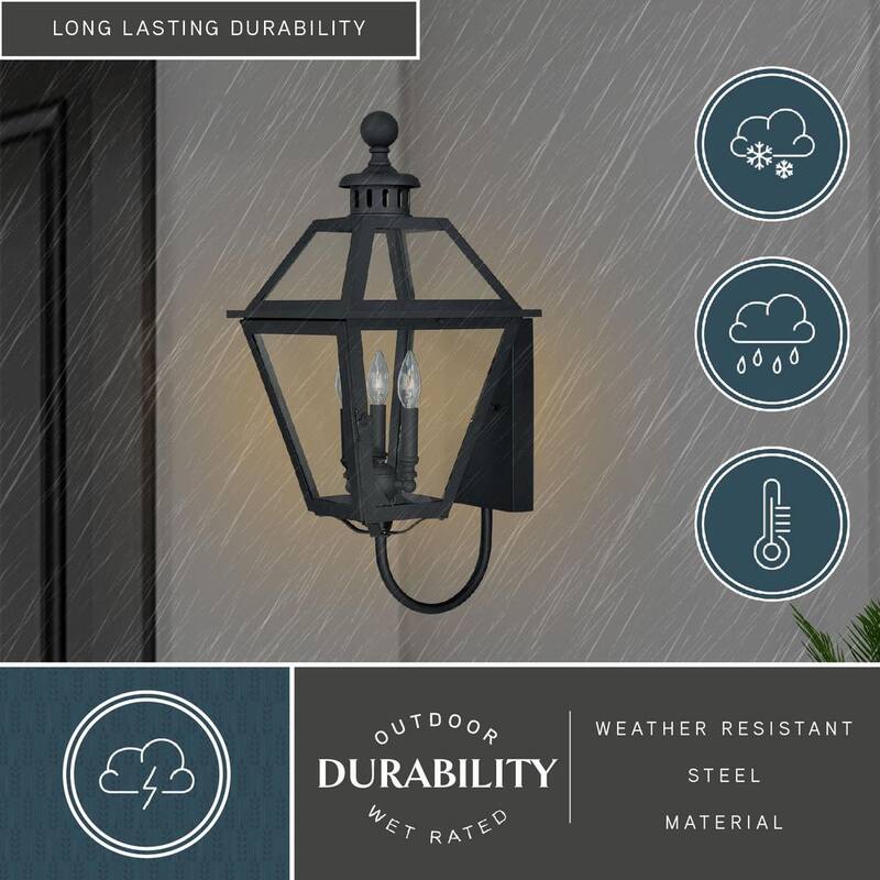 Lámpara de pared exterior tipo farol VAXCEL Nottingham con 3 luces en negro y cristal transparente - T0080
