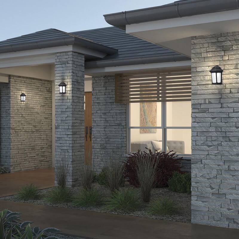 Lámpara de pared exterior con farol de cristal esmerilado de 5000K y acabado negro Edvivi 8 pulgadas LED con fotocélula para amanecer y atardecer con cable duro (paquete de 2) - LED5705BK-2PK