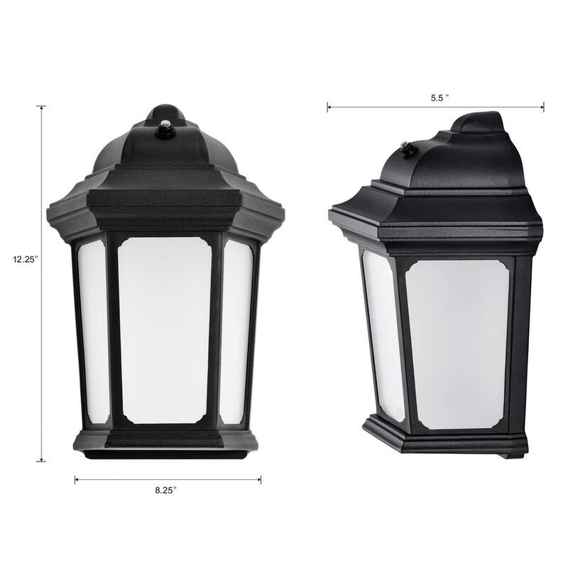Lámpara de pared exterior con farol de cristal esmerilado de 5000K y acabado negro Edvivi 8 pulgadas LED con fotocélula para amanecer y atardecer con cable duro (paquete de 2) - LED5705BK-2PK