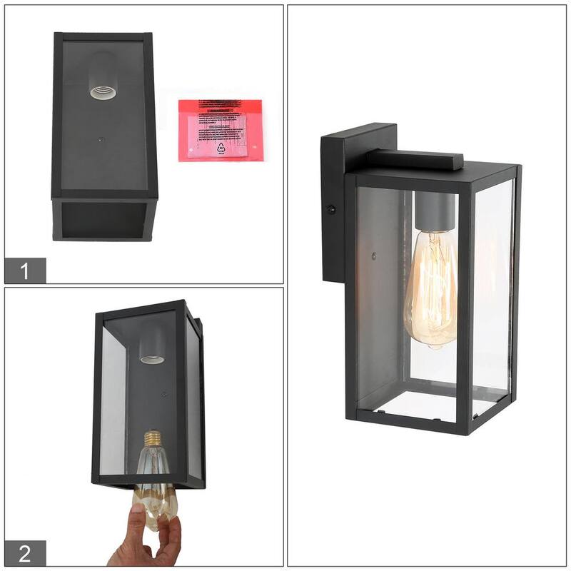 Lámpara de pared exterior negra moderna LNC con pantalla de vidrio transparente 1 luz Linterna de pared exterior minimalista para terraza, patio, porche, pasillo - 6FIAAFHD14246S7