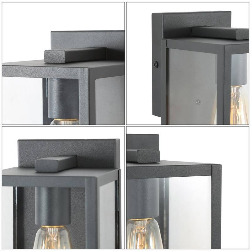Lámpara de pared exterior negra moderna LNC con pantalla de vidrio transparente 1 luz Linterna de pared exterior minimalista para terraza, patio, porche, pasillo - 6FIAAFHD14246S7