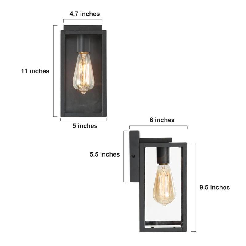 Lámpara de pared exterior negra moderna LNC con pantalla de vidrio transparente 1 luz Linterna de pared exterior minimalista para terraza, patio, porche, pasillo - 6FIAAFHD14246S7