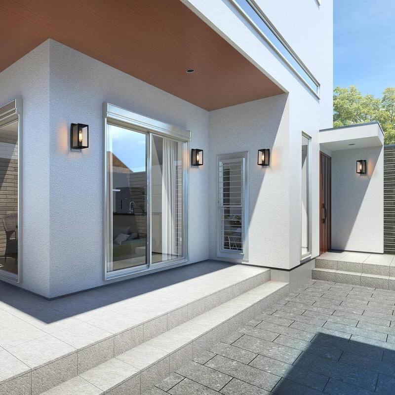 Lámpara de pared exterior negra moderna LNC con pantalla de vidrio transparente 1 luz Linterna de pared exterior minimalista para terraza, patio, porche, pasillo - 6FIAAFHD14246S7