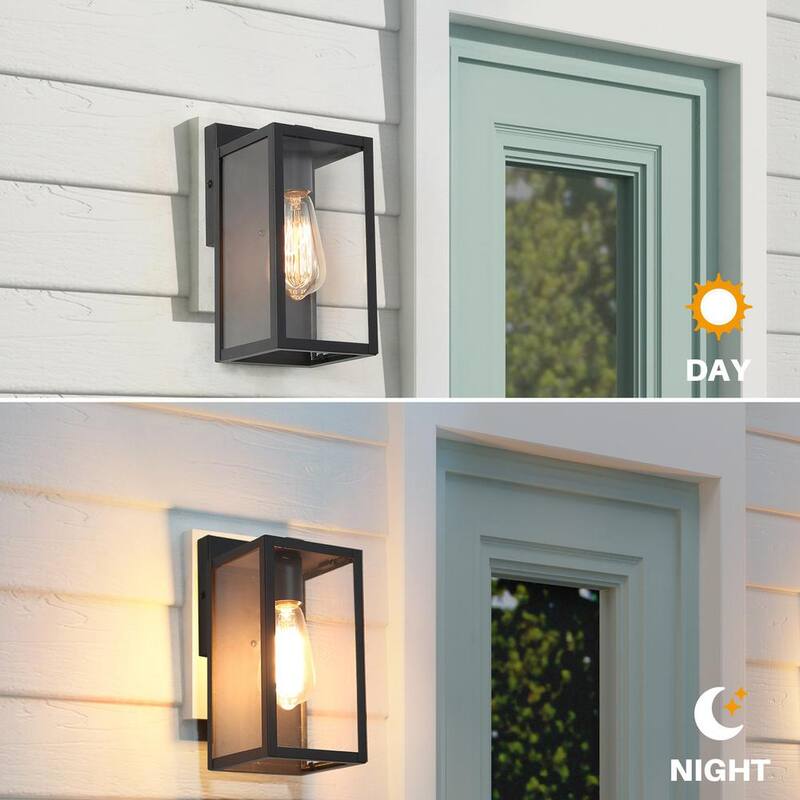 Lámpara de pared exterior negra moderna LNC con pantalla de vidrio transparente 1 luz Linterna de pared exterior minimalista para terraza, patio, porche, pasillo - 6FIAAFHD14246S7