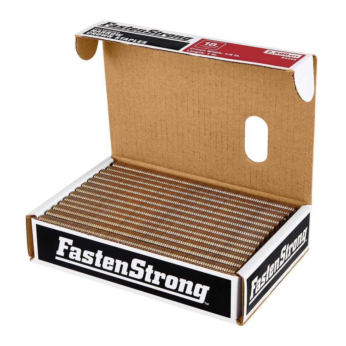 Fastenstrong 18 GA x 1/4 in. Crown 1 in. Grapas galvanizadas, 2500 piezas - 57376