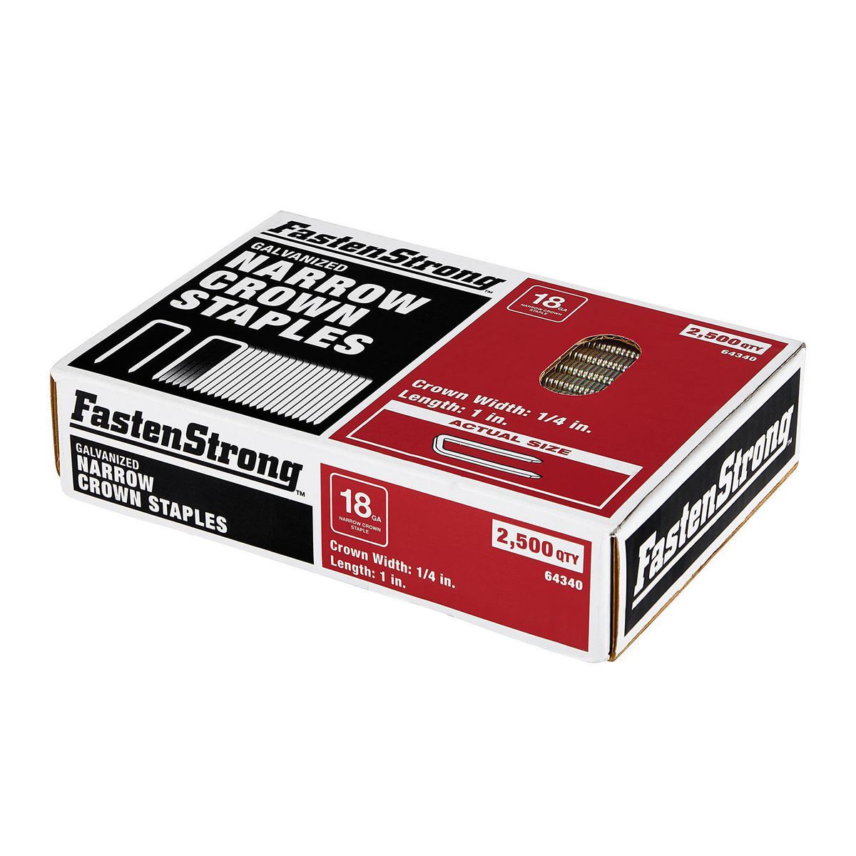 Fastenstrong 18 GA x 1/4 in. Crown 1 in. Grapas galvanizadas, 2500 piezas - 57376