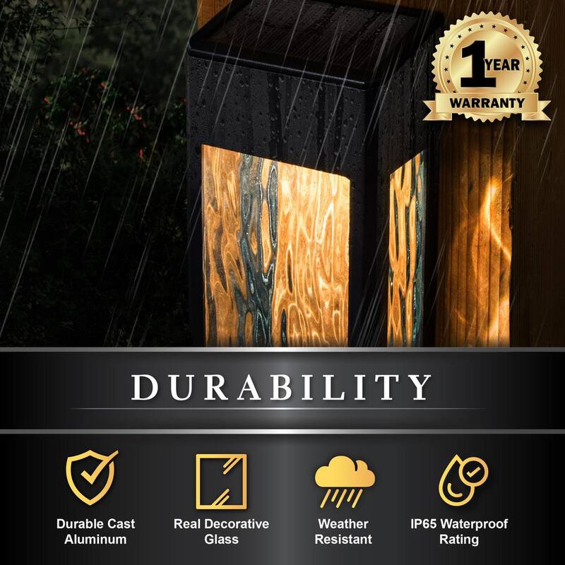 Lámpara de pared para exteriores CLASSY CAPS Lancaster con 4 luces de LED integradas en aluminio fundido negro y solar, montaje en pared 2700K (paquete de 4) - SWL888