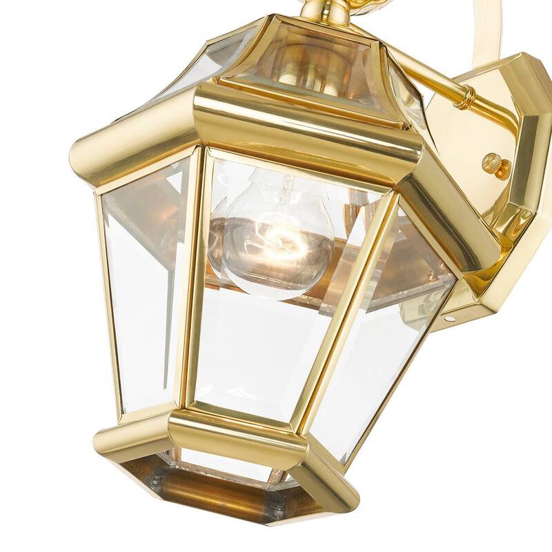 Iluminación AVIANCE Cresthill de 14 pulgadas, 1 luz, Linterna de Pared con acabado en latón pulido para exteriores con cableado duro, sin focos incluidos - HD09219