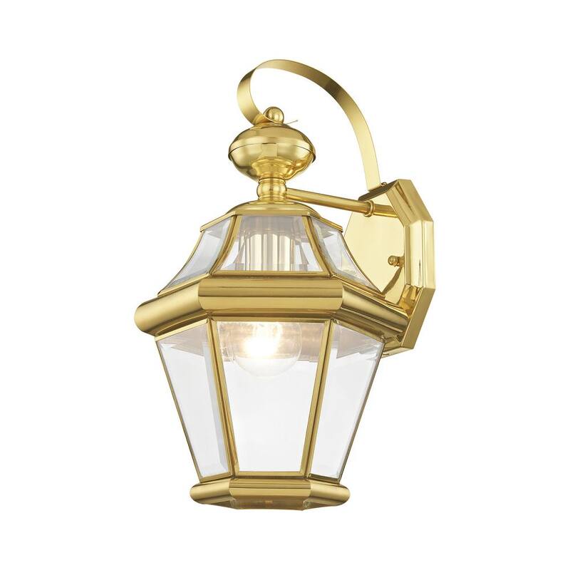 Iluminación AVIANCE Cresthill de 14 pulgadas, 1 luz, Linterna de Pared con acabado en latón pulido para exteriores con cableado duro, sin focos incluidos - HD09219
