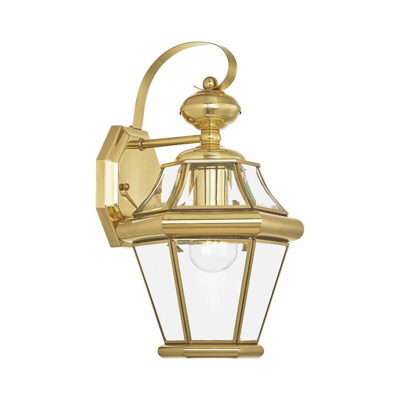 Iluminación AVIANCE Cresthill de 14 pulgadas, 1 luz, Linterna de Pared con acabado en latón pulido para exteriores con cableado duro, sin focos incluidos - HD09219