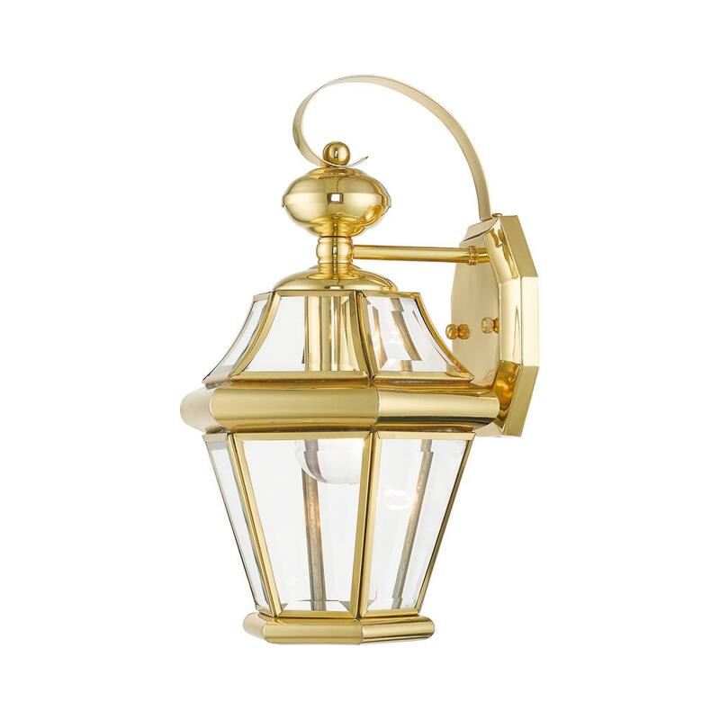 Iluminación AVIANCE Cresthill de 14 pulgadas, 1 luz, Linterna de Pared con acabado en latón pulido para exteriores con cableado duro, sin focos incluidos - HD09219