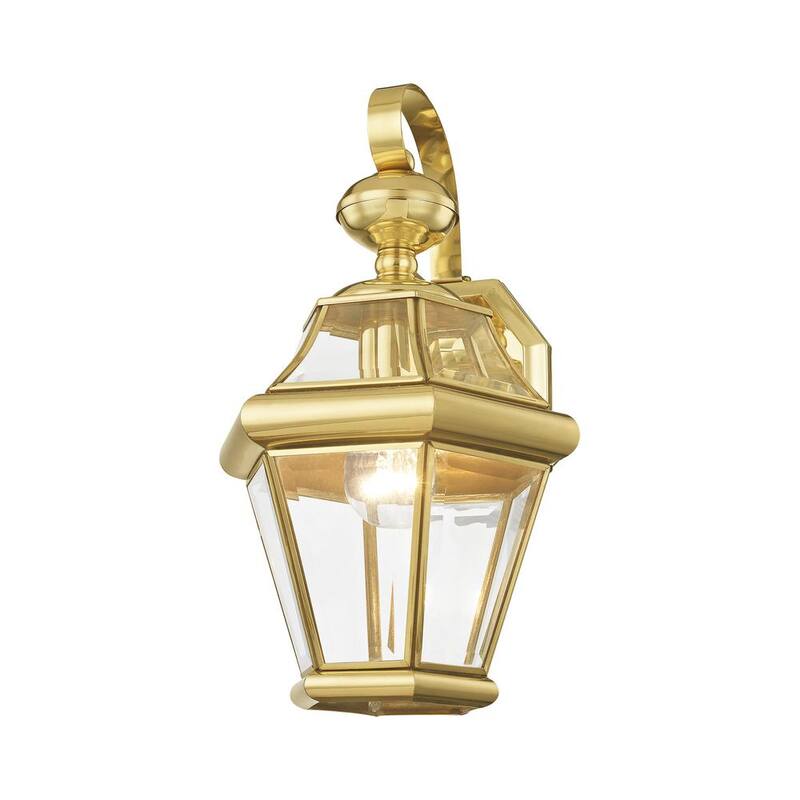 Iluminación AVIANCE Cresthill de 14 pulgadas, 1 luz, Linterna de Pared con acabado en latón pulido para exteriores con cableado duro, sin focos incluidos - HD09219
