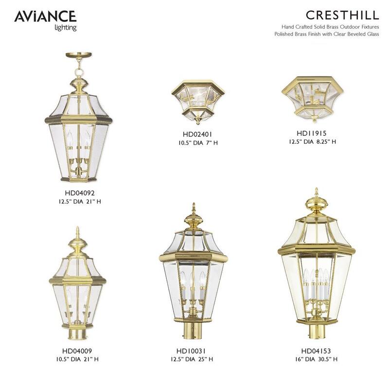 Iluminación AVIANCE Cresthill de 14 pulgadas, 1 luz, Linterna de Pared con acabado en latón pulido para exteriores con cableado duro, sin focos incluidos - HD09219