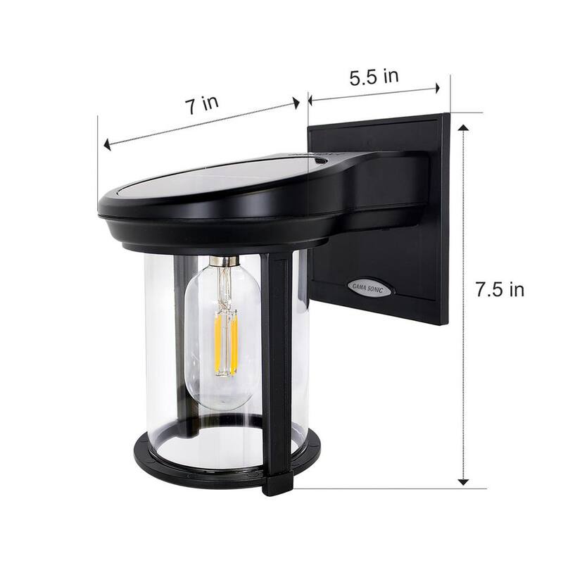GAMA SONIC Farol Solar Exterior de Pared con Sensor de Luz para Porche/Garage en Negro al Amanecer y Anochecer con Bombilla cálida Edison Blanca (Paquete de 2) - 1BP2E40010