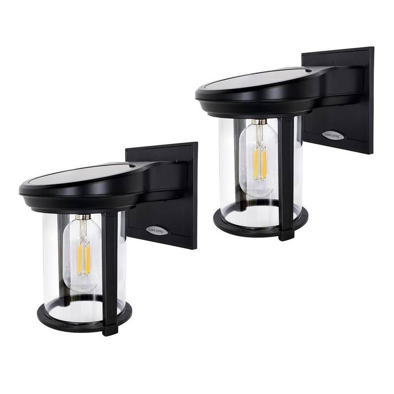 GAMA SONIC Farol Solar Exterior de Pared con Sensor de Luz para Porche/Garage en Negro al Amanecer y Anochecer con Bombilla cálida Edison Blanca (Paquete de 2) - 1BP2E40010