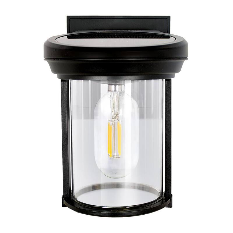 GAMA SONIC Farol Solar Exterior de Pared con Sensor de Luz para Porche/Garage en Negro al Amanecer y Anochecer con Bombilla cálida Edison Blanca (Paquete de 2) - 1BP2E40010