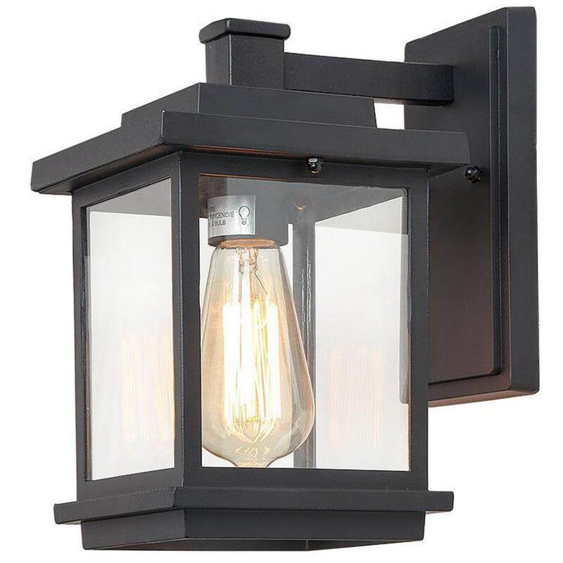 Linterna de pared exterior cuadrada LNC Modern Farmhouse de 1 luz en negro mate con pantalla de vidrio transparente Lámpara de pared industrial - LLJQIJHL13156IJ