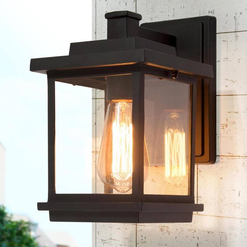 Linterna de pared exterior cuadrada LNC Modern Farmhouse de 1 luz en negro mate con pantalla de vidrio transparente Lámpara de pared industrial - LLJQIJHL13156IJ
