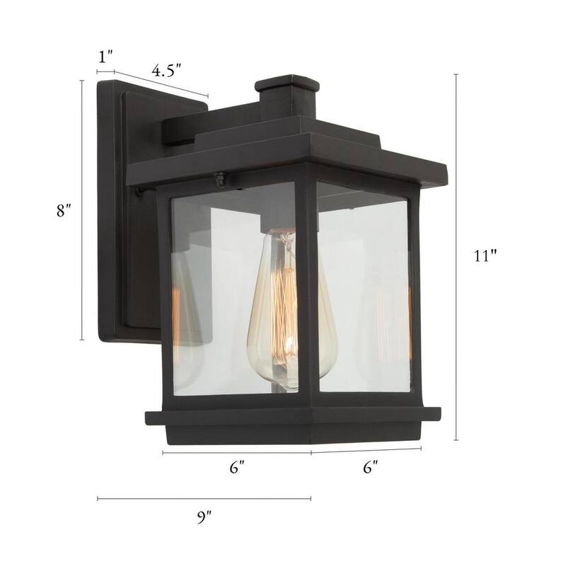 Linterna de pared exterior cuadrada LNC Modern Farmhouse de 1 luz en negro mate con pantalla de vidrio transparente Lámpara de pared industrial - LLJQIJHL13156IJ