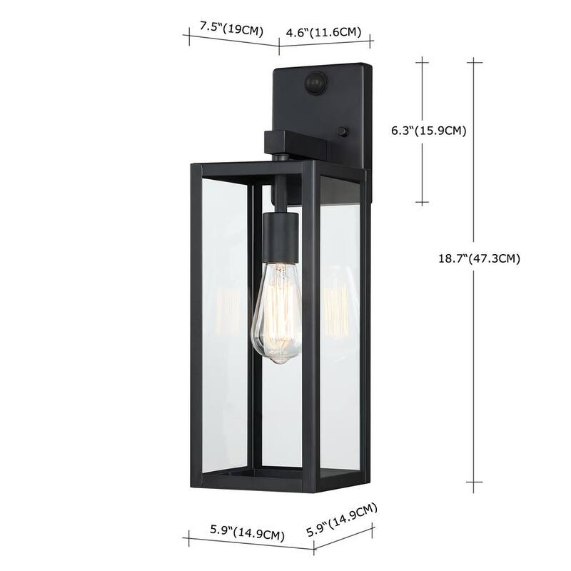 Farol de pared al aire libre con sensor de movimiento en negro mate duro con cable Hukoro Martin 18.8 in. (2 paquetes) - F88712-BK-MS