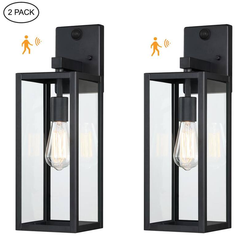 Farol de pared al aire libre con sensor de movimiento en negro mate duro con cable Hukoro Martin 18.8 in. (2 paquetes) - F88712-BK-MS